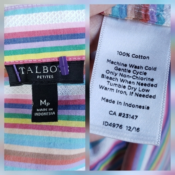 Talbots Pastel Rainbow Striped Puff Sleeve Peasant Top Medium Petite - Picture 12 of 15